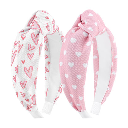 Picture of YanJie Valentine Headband Knotted Womens Wide Headbands Red Heart Hair Accessories for Girls Fashion Headband Non Slip for Valentine Party Gifts Pink
