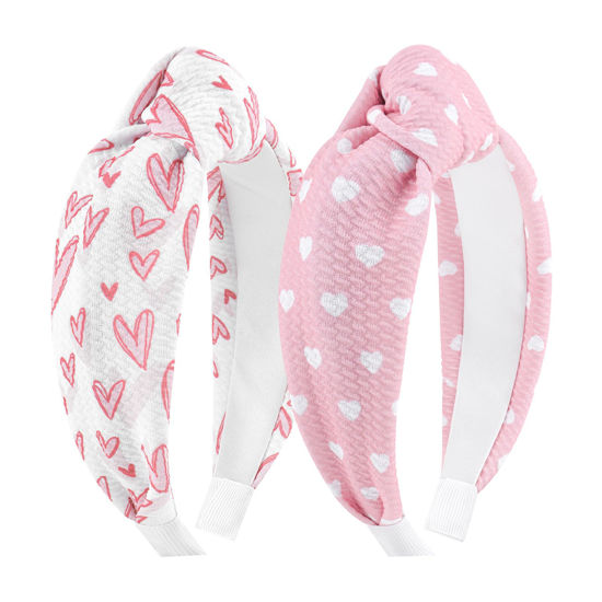 Picture of YanJie Valentine Headband Knotted Womens Wide Headbands Red Heart Hair Accessories for Girls Fashion Headband Non Slip for Valentine Party Gifts Pink