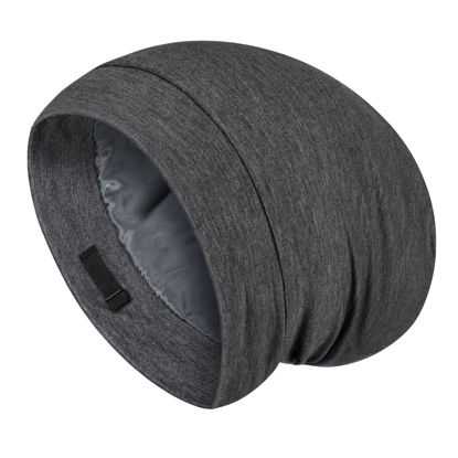 Picture of Fittia Satin Hair Bonnet for Sleeping, Silky No Frizzy for Curls Care, Adjustable Strap for Non-Slip, Dreadlocks Cap for Women&Men Grey