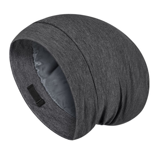 Picture of Fittia Satin Hair Bonnet for Sleeping, Silky No Frizzy for Curls Care, Adjustable Strap for Non-Slip, Dreadlocks Cap for Women&Men Grey