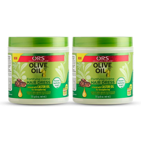 Picture of ORS Olive Oil Fortifying Cream Hair Dress Infused with Castor Oil for Strengthening 6 Ounce (Pack of 2)