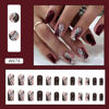 Picture of 24Pcs Liquor Red Press on Nails Medium RTKHFZE Square False Nails with Glitter Line Designs Fake Nails Medium Length Full Cover Acrylic Nails Stick on Nails for Women Nail Decorations