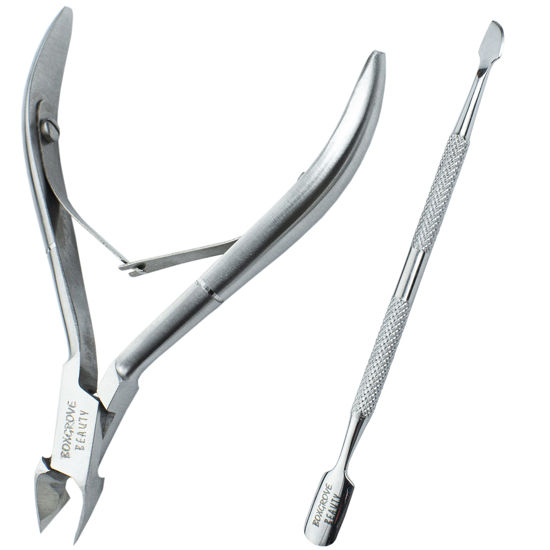 Picture of Professional Cuticle Cutter & Pusher Trimmer Manicure Tools with Double Spring- Perfect Nail Care Tool for Manicure & Pedicure Beauty at Home/Spa/Saloon (Silver)