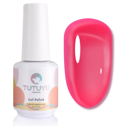 Picture of TUTUYU Jelly Hot Pink Gel Nail Polish,Sheer Translucent Clear Neon Hot Pink Gel Polish for Manicure Salon or DIY Nail Art at Home,0.51 Oz Summer Spring Color Gel - GP0011