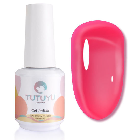 Picture of TUTUYU Jelly Hot Pink Gel Nail Polish,Sheer Translucent Clear Neon Hot Pink Gel Polish for Manicure Salon or DIY Nail Art at Home,0.51 Oz Summer Spring Color Gel - GP0011