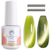 Picture of TUTUYU Lime Green Cat Eye Gel Nail Polish, 0.51 Fl Oz Crystal Glitter Holographic Cateye Magnetic Gel Polish for Manicure Salon or Nail Art Starter,Yellow Green Summer Fall Color Gel - GP0081