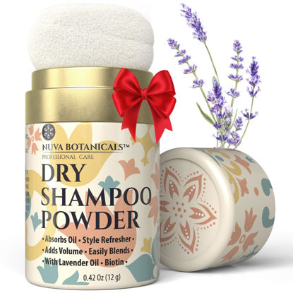 Picture of Nuva Botanicals Non Aerosol Dry Shampoo Powder with Biotin - Powder Dry Shampoo for Women with Lavender Extract and Korean Ginseng - Voluminazing Dry Shampoo Travel Size Dry Shampoo (0.42 oz)