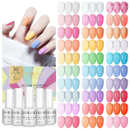 Picture of SAVILAND Gel Nail Polish Kit, 30 Colors Pastel Gel Polish Set with Base & Glossy Matte Top Gel Manicure Nail Art Starter Set for Salon Home, Gifts for Women
