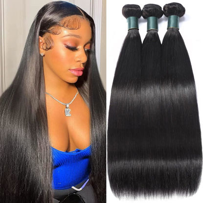 Picture of Great Grace Brazilian Straight Bundles Human Hair 18 20 22 Inch 12A 100% Unprocessed Virgin Human Hair Weave 3 Bundles Deals Natural Black Color (Natural Balck 3 Bundles, 18 20 22)