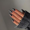 Picture of Smoky Grey Chrome Press on Nails Medium Almond, KQueenest Mirror Metal Stiletto Fake Acrylic Nails with Bling Design, Black Glue on Nails for Daily Party Wear, False Nails Press ons in 24 PCS