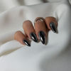 Picture of Smoky Grey Chrome Press on Nails Medium Almond, KQueenest Mirror Metal Stiletto Fake Acrylic Nails with Bling Design, Black Glue on Nails for Daily Party Wear, False Nails Press ons in 24 PCS