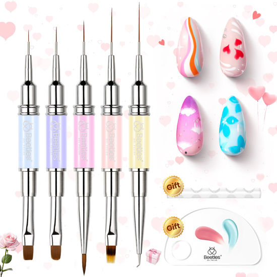 Picture of Beetles Nail Art Brushes Set 7 Pcs Double-ended Nail Art Brushes Kit Gel Polish Design Pen Liner Brush Petal Painting Brush Oval Brush Flat Brush Gradient Brush Dotting Pen Valentines Gifts for Women