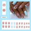 Picture of Square Press on Nails Medium Fake Nails French Gold Glitter Designs Butterfly False Nails Pink&Light Blue Acrylic Glue on Nails Glossy Full Cover Stick on Nails for Women Girls