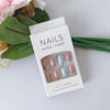 Picture of Square Press on Nails Medium Fake Nails French Gold Glitter Designs Butterfly False Nails Pink&Light Blue Acrylic Glue on Nails Glossy Full Cover Stick on Nails for Women Girls
