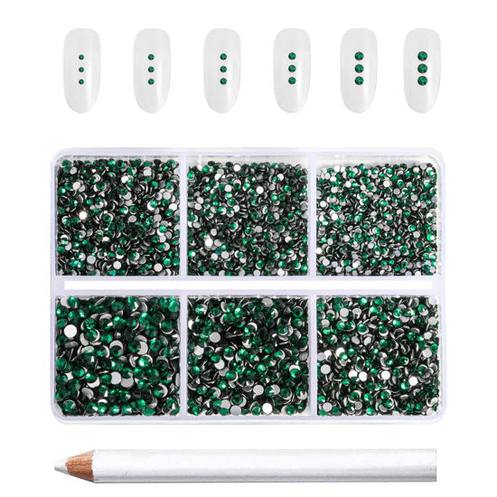 Picture of Beadsland 7200pcs Flatback Rhinestones,Green Rhinestones Nail Gems Round Crystal Rhinestones for Crafts,Mixed 6 Sizes with Wax Pencil Kit, SS3-SS10,Emerald