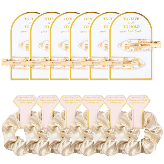 Picture of 12 PCS Soft Silk Satin Hair Accessories - Scrunchies, Hair Clips for Bridal Shower Gifts, Wedding Favors for Women and Girls