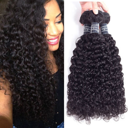 Picture of Amella Hair Brazilian Curly Hair Weave 3 Bundles(10 12 14inch, 285g) 100% Unprocessed Brazilian Virgin Kinkys Curly Human Hair Extensions Natural Black Color