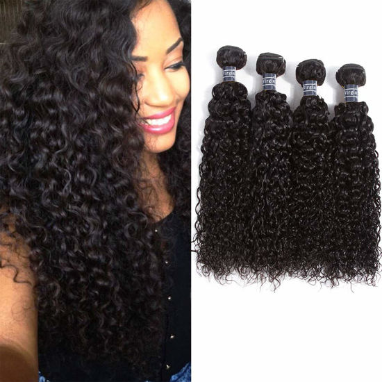 Picture of Amella Hair Brazilian Virgin Curly Hair (14”16”18”20"400g) 4 Bundles Weave 8A 100% Unprocessed Brazilian Virgin Curly Hair Bundles Natural Black Color Brazilian Kinky Curly Hair Weave Bundles