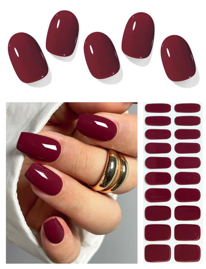 Picture of AutyaMee Semi Cured Gel Nail Strips (Burgundy Red)-20 PCS Gel Nail Stickers | Gel Nail Wraps | UV Light Required, Salon Quality & Easy to Use