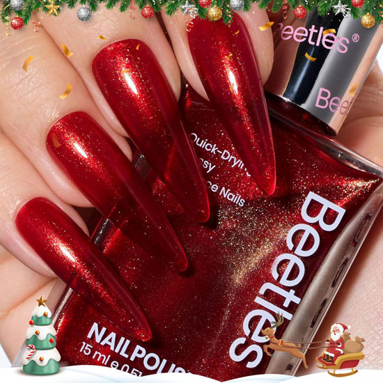 Picture of Beetles Red Glitter Nail Polish 1Pcs 15ml Ruby Radiance Red Color Nail Polish Air-Dry Shimmer Nail Polish for Nail Salon DIY Manicure