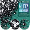 Picture of 6 Sizes Black Glass Crystal Kit with Pickup Pen + Tweezer Tools for Shine Nail Art Manicure Makeup DIY Decoration Flatback Round Swarovski Bead Rhinestone Gem Jewelry Diamond