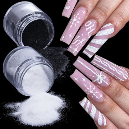Picture of Black White Nail Glitter Powder, 6 Jars Extra Fine Sugar Glitter for Nails, French Tips Dipping Powder, Sugar Sand Coating Effect Sweater Knit Nail Design, Winter Nail Decoration Supplies