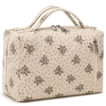 Picture of Bluboon Makeup Bag Zipper Pouch Travel Portable Cosmetic Bag Organizer for Women and Girls(Corduroy Floral)