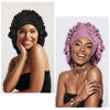 Picture of Arqumi 2 Pcs Satin Silk Bonnet for Sleeping Women, Large Long Strap Tie Band Adjustable Sleep Night Cap Hair Bonnet Wrap for Men, Black+Leather Red