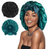 Picture of Arqumi 2 Pcs Satin Silk Bonnet for Sleeping Women, Large Long Strap Tie Band Adjustable Sleep Night Cap Hair Bonnet Wrap for Men, Black+Dark Green