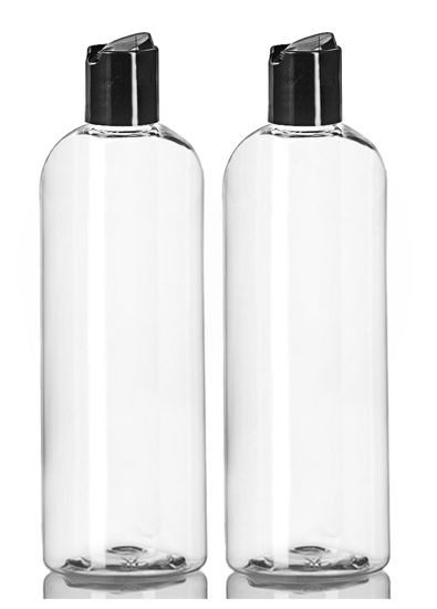 Picture of ljdeals 16 oz Clear Plastic Empty Bottles with Black Disc Top Caps, Squeezable Refillable Containers for Shampoo, Lotions, Cream and More Pack of 2, BPA Free, Made in USA
