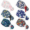 Picture of 6 Pcs Scrub Caps Women Nursing Hats with Buttons Adjustable Bouffant Nurse Hats Ponytail Holder Bouffant Turban(Retro Patterns)