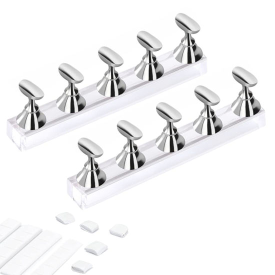 Picture of Etercycle Acrylic Nail Display Stand DIY Nail Crystal Holder Magnetic Practice Stands with Reusable Adhesive Putty Clay for False Nail Tip Manicure Tool (2 Sliver)
