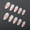 Picture of Ombre Pink Press on Nails Medium Almond Fake Nails with Heart Design Bow Glue on Nails Rhinestone Stick on Nails Glossy Reusable Star False Nails Valentines Nails for Women Girls Manicure 24pcs