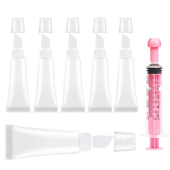 Picture of uadbau 6PCS Empty Lip Gloss Tubes - 8ml Clear Lip Balm Tubes with 5ml Syringes - Refillable Squeeze Tubes for Lip Gloss - Mini Cosmetic Soft Tubes for DIY Lip Gloss and Travel Toiletries