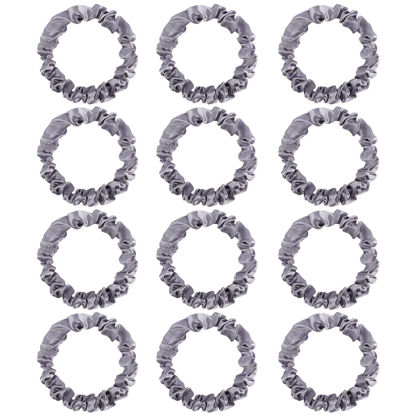 Picture of 12Pcs Satin Scrunchies, Silver Gray Satin Hair Ties Elastic Hair Bands Ponytail Holder Hair Accessories for Women Girls