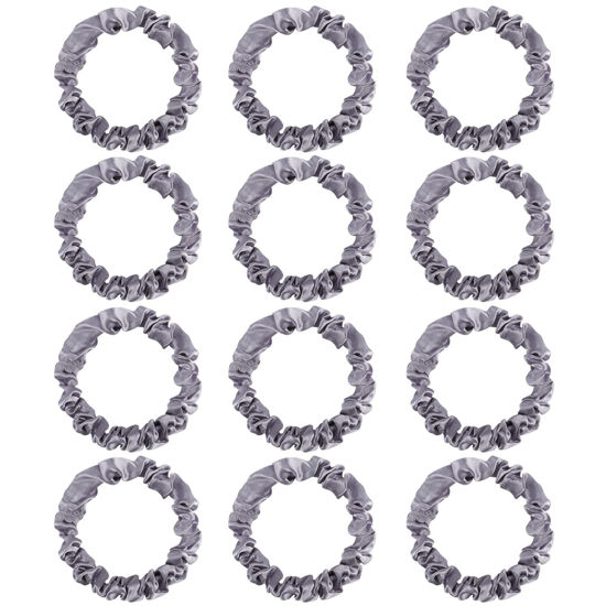 Picture of 12Pcs Satin Scrunchies, Silver Gray Satin Hair Ties Elastic Hair Bands Ponytail Holder Hair Accessories for Women Girls