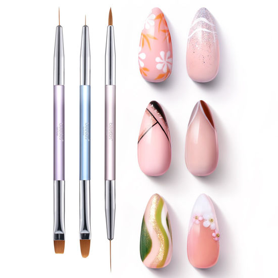 Picture of Beetles 3 Pcs Gel Nail Art Brushes Set Gel Polish Design Pen Painting Tools with Liner Brushes Petal Painting Brush and Oval Brush DIY at Home Manicure for Girls