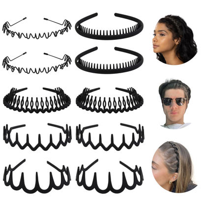 Picture of WOVOWOVO Plastic Hair Bands with Teeth, 10 Packs Headbands for Women Girls Teens (Style Black)