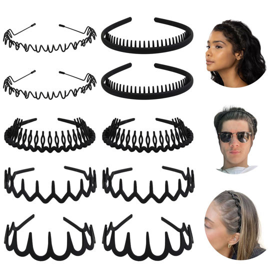 Picture of WOVOWOVO Plastic Hair Bands with Teeth, 10 Packs Headbands for Women Girls Teens (Style Black)