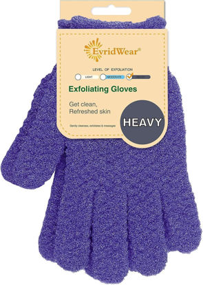 Picture of Evridwear Exfoliating Gloves for Shower, 100% Nylon Thick Soft Medium Heavy Bathing Gloves Dead Skin Remover Body Scrubber Smooth Skin with Hang Loop, Purple