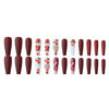 Picture of Hkanlre Red Press on Nails Tips Coffin Long Leaf Fake Nails Bling Full Cover Ballerina Rhinestones False Nails for Women and Girls 24PCS