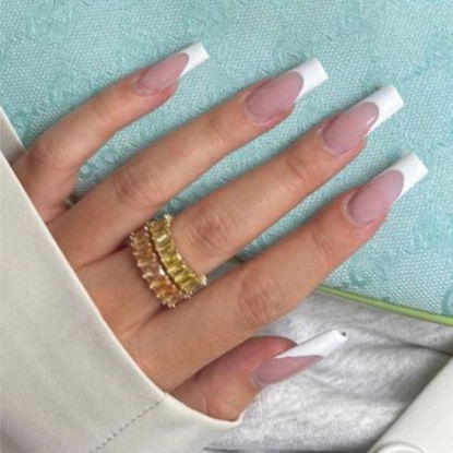 Picture of Hkanlre Square Long Press on Nails French Fake Nails Nude Full Cover Xl False Nails for Women and Girls 24PCS
