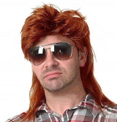 Picture of Kaneles Orange Mullet Wigs for Men 80s Costumes 70s Rocker Fancy Party Accessory Cosplay Halloween Wig (Orange)