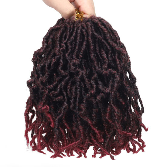 Picture of 10 Packs Short Faux Locs Crochet Hair Burgundy 8Inch Soft Locs wavy 150 Strands Dreadlocks Crochet Braids Natural Pre-Looped Crochet Hair for Black Women (8 Inch (Pack of 10), TBUG)