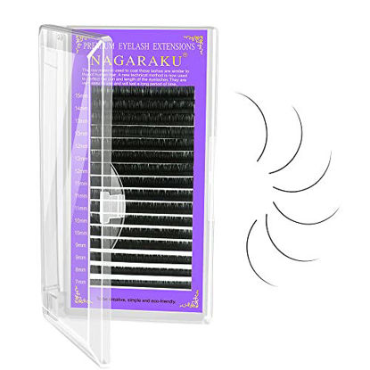 Picture of NAGARAKU 5 Trays Eyelash Extensions Individual Lashes 0.12mm C curl 11/12/13/14/15mm in 1 pack Classic Matte Black Natural Professional Faux Mink 16 rows