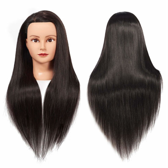 Picture of Training Head 26"-28" Mannequin Head Hair Styling Manikin Cosmetology Doll Head Synthetic Fiber Hair Hairdressing Training Model Free Clamp (1711LB0220)