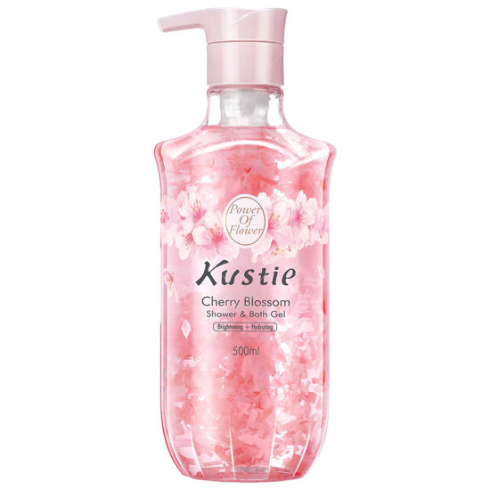 Picture of KUSTIE Cherry Blossom Body Wash, with Natural Real Cherry Petals, Long-Lasting Fresh Fragrance, Deep Moisture for Dry Skin Shower Gel with Pump, for 24hr Skin Renewal, 16.9 oz