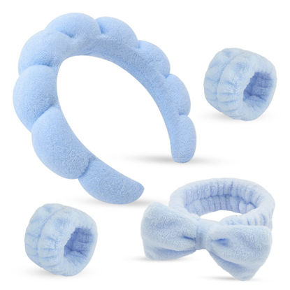Picture of ATROCH Sponge Spa Headbands for Women & Wristband Set,Puffy Makeup Headband Set for Washing Face,Soft Towel Skin Care Head Band,Cute Hair Band Shower 4 Pcs