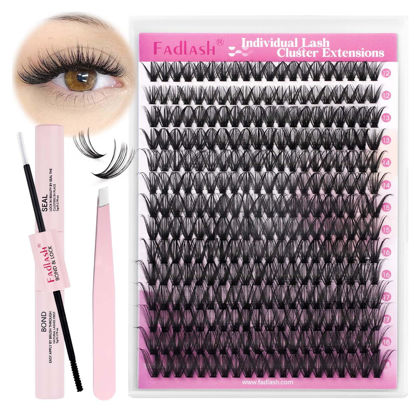 Picture of FADLASH DIY Lash Extension Kit Individual Lashes Cluster D Curl Eyelash Extension Kit with Lash Bond and Seal and Lash Applicator Tool for Self Application at Home (40D-0.07D-12-18MIX KIT)