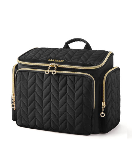 Picture of BAGSMART Travel Toiletry Bag, Large Wide-open Travel Bag for Toiletries, Makeup Cosmetic Travel Bag with Handle-Black